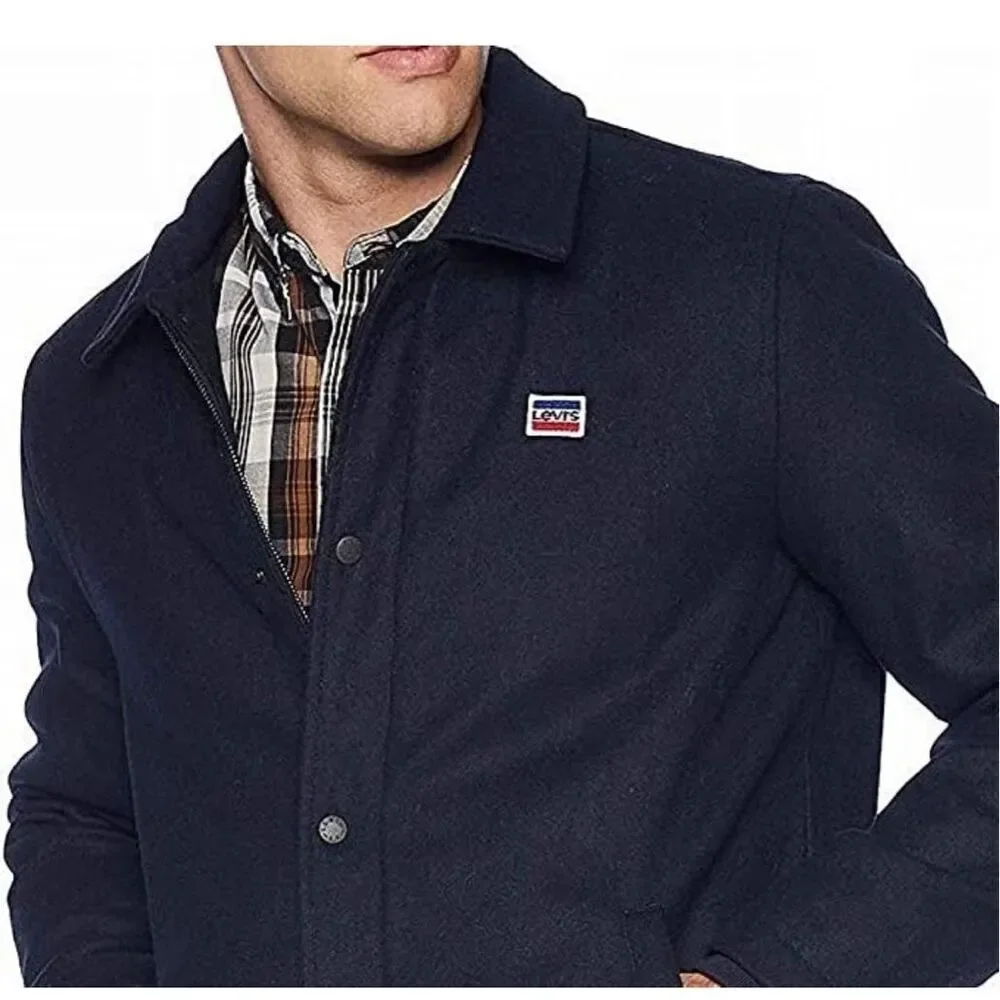Levi's Men's Wool Blend Sherpa Lined Coaches Jacket Navy Size M New